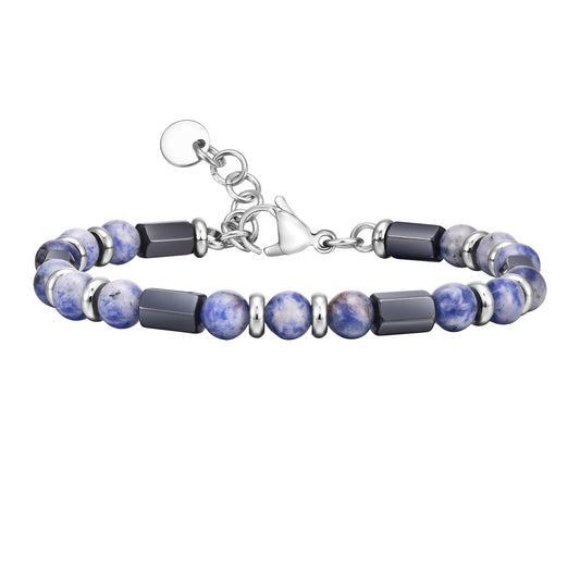 Men's Jewelry Stainless Steel Blue Stone Hexagonal Bracelet