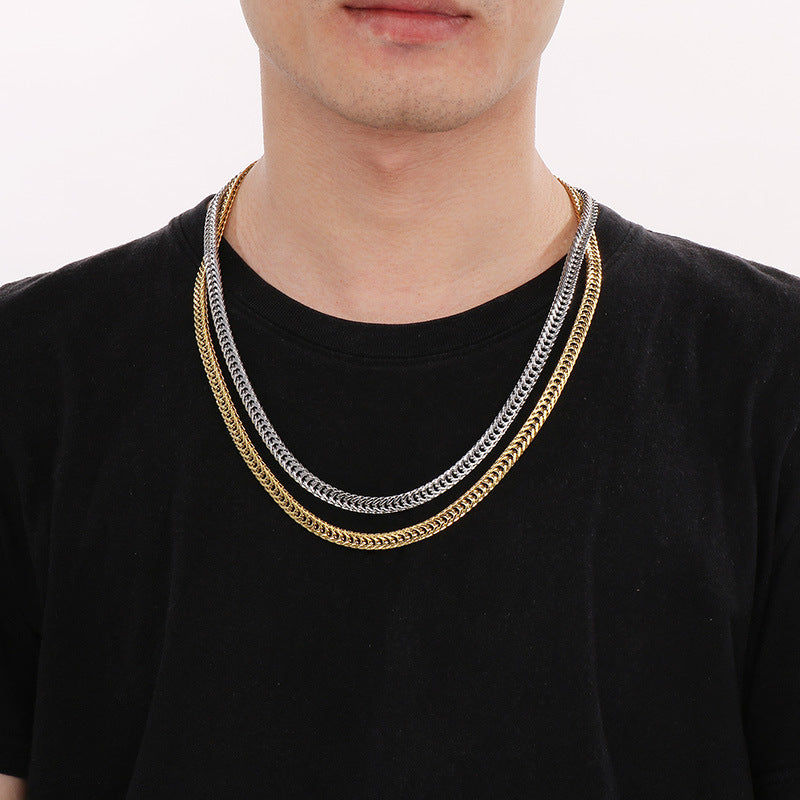 Hiphop Hip Hop Whip Chain Necklace, Stylish Weaving Encrypted Keel Chain Buckle Stainless