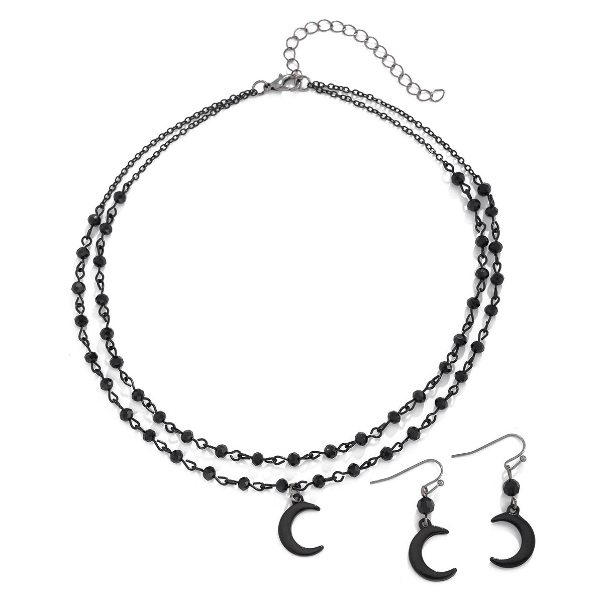 Gothic Crystal Crescent Layered Necklace