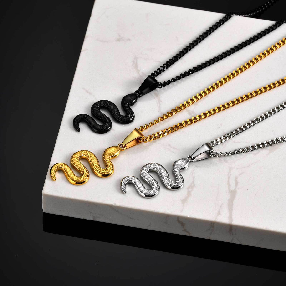 Sculpted Snake Pendant Necklace — 3 Finishes
