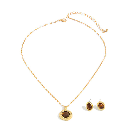 Tiger-Eye-Style Necklace & Earrings Set