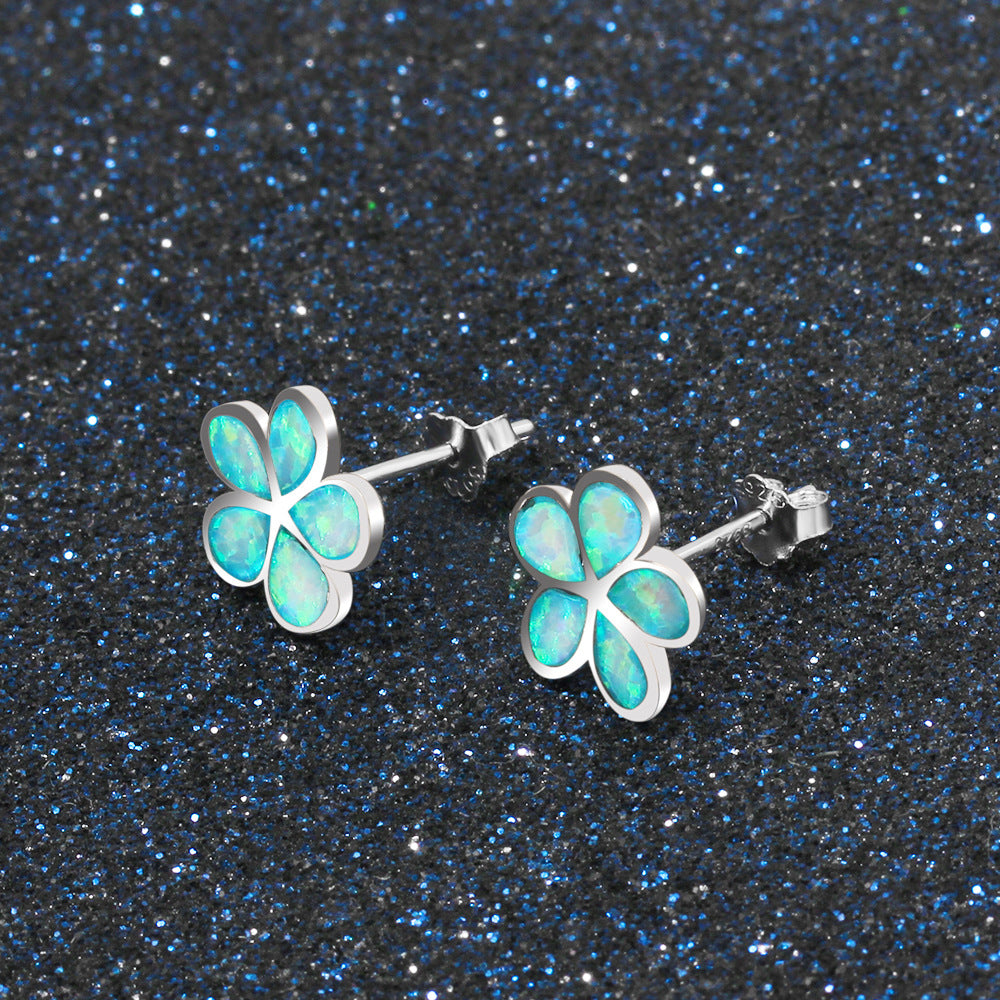 Planderful Jewelry Opal Earrings In Sterling Silver With Blue Opal Petal Design For Everyday Elegance