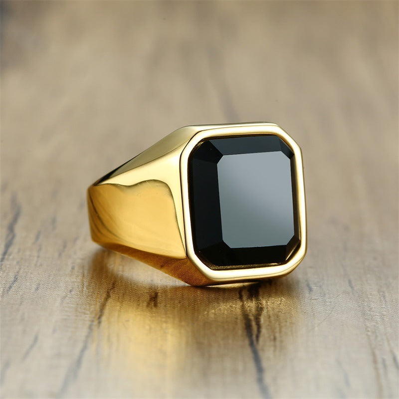 Men's Rings Wholesale Stainless Steel Black Agate Ring
