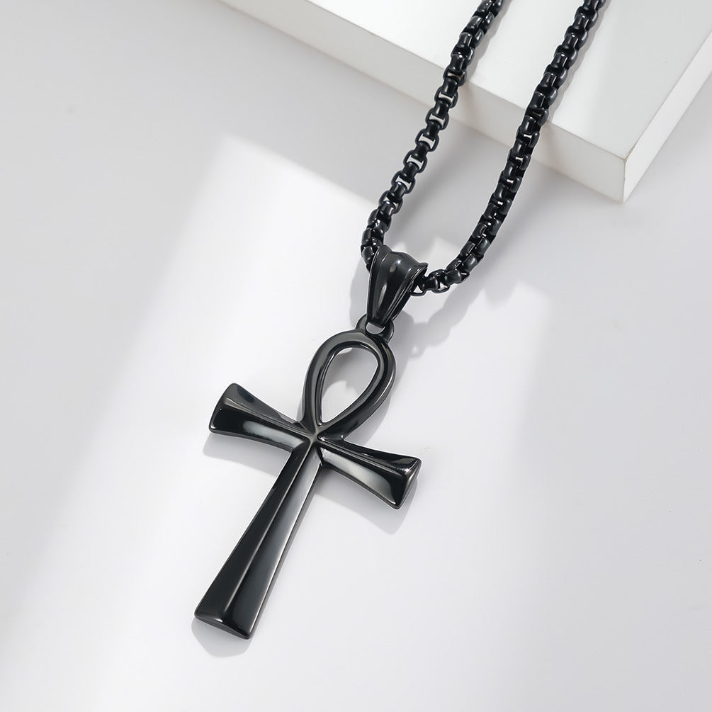 Steel Necklace – Elegant Ancient Egyptian Anka Cross Pendant For Everyday Wear And Layering
