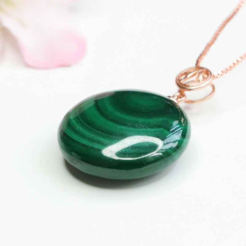 Malachite Round Peace Plaque 925 Silver Pendant — No Chain