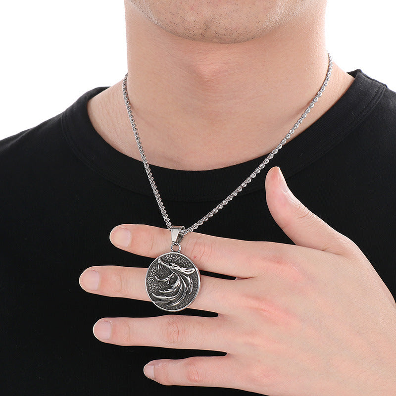 Planderful Viking Wolf Pendant For Men Green Eyed Celtic