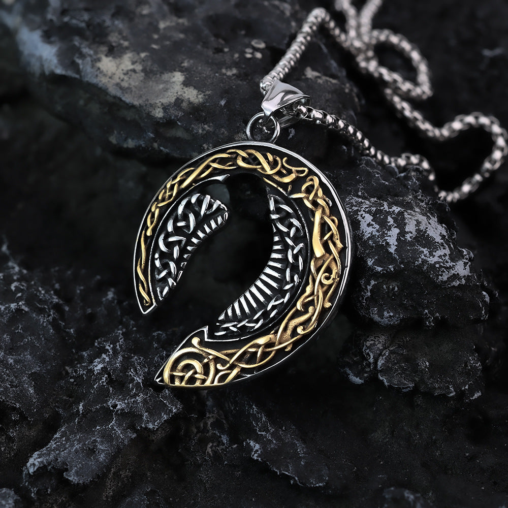 Nordic Retro Men's Stainless Steel Viking Crow Pendant Necklace