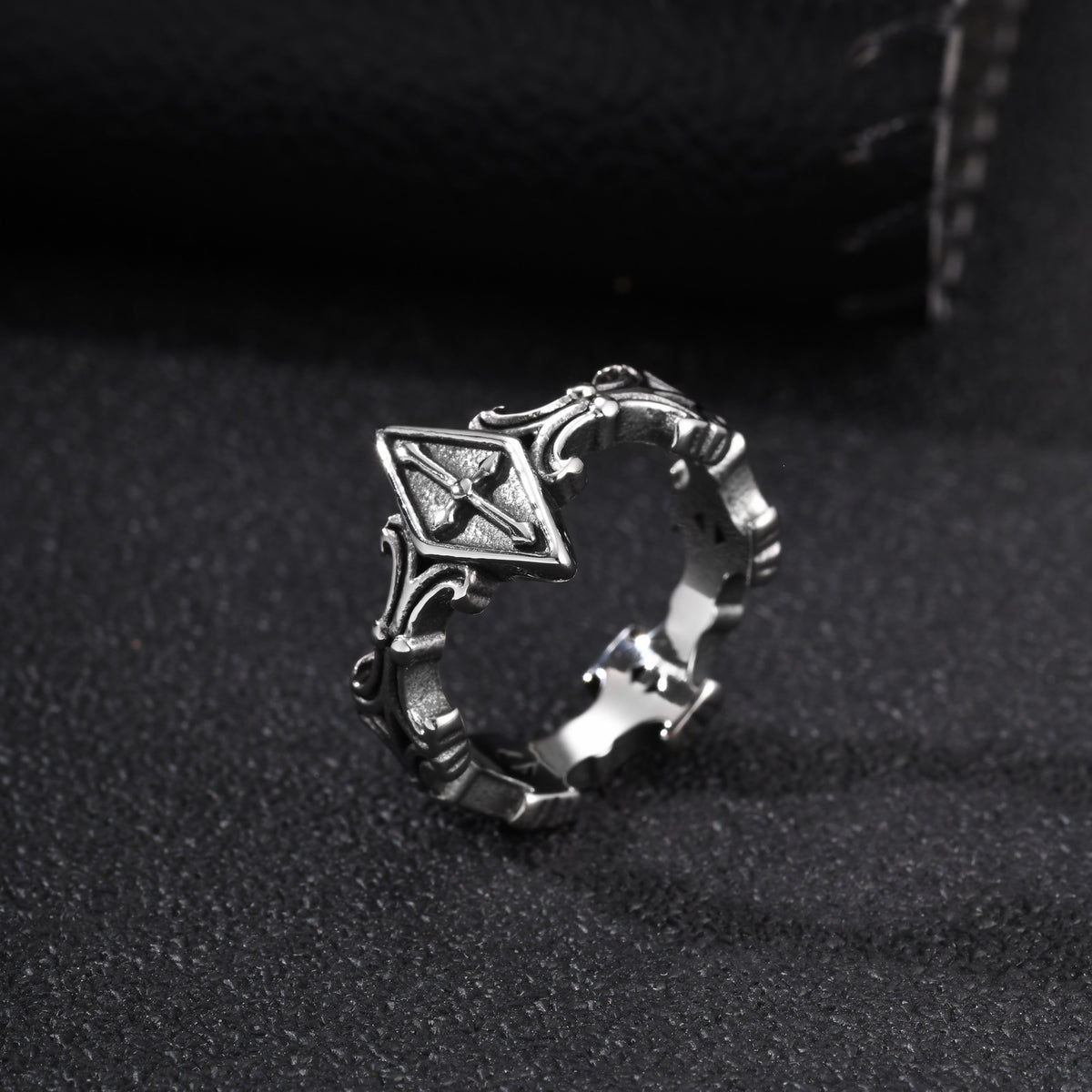 Stainless Steel Cross Ring — Silver Tone