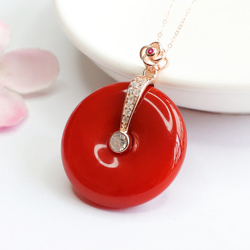 Red Agate Rose Gold Necklace with Zircon Small Flower Pendant