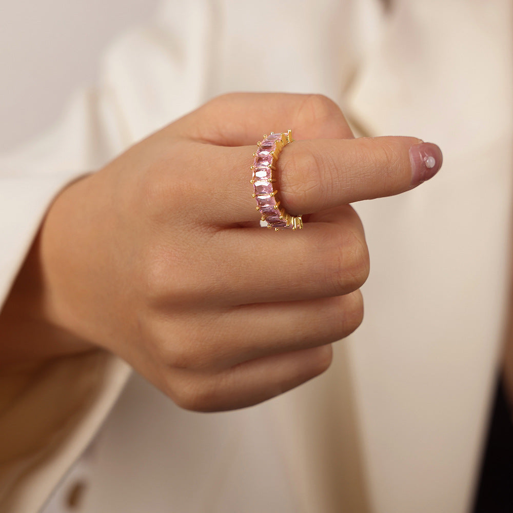 Copper Geometric Zircon Open Ring - Luxury European & American Design