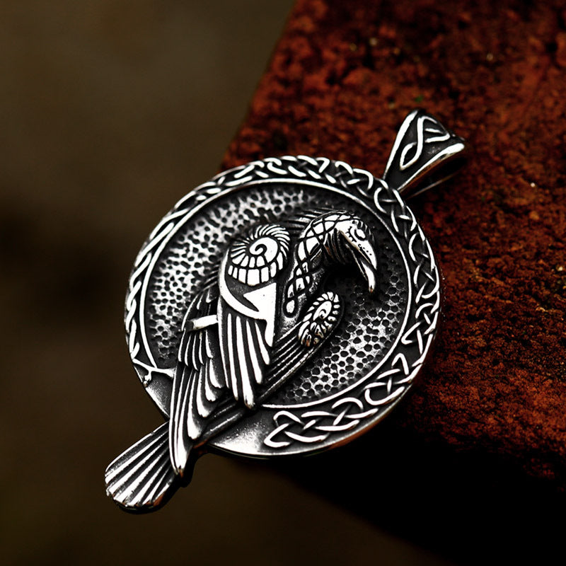 Nordic Mythology Viking Celtic Knot Titanium Steel Pendant – Stainless Steel Crow Pendant Necklace