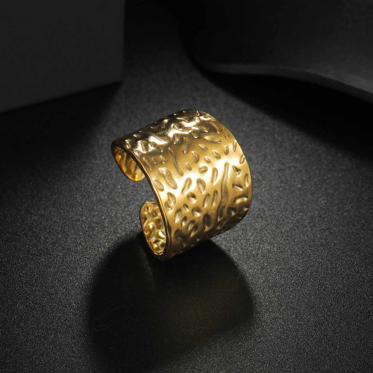 Planderful Stainless Steel Wide Open Ring With Irregular Texture Adjustable Unisex Statement Jewelry For Women And Men