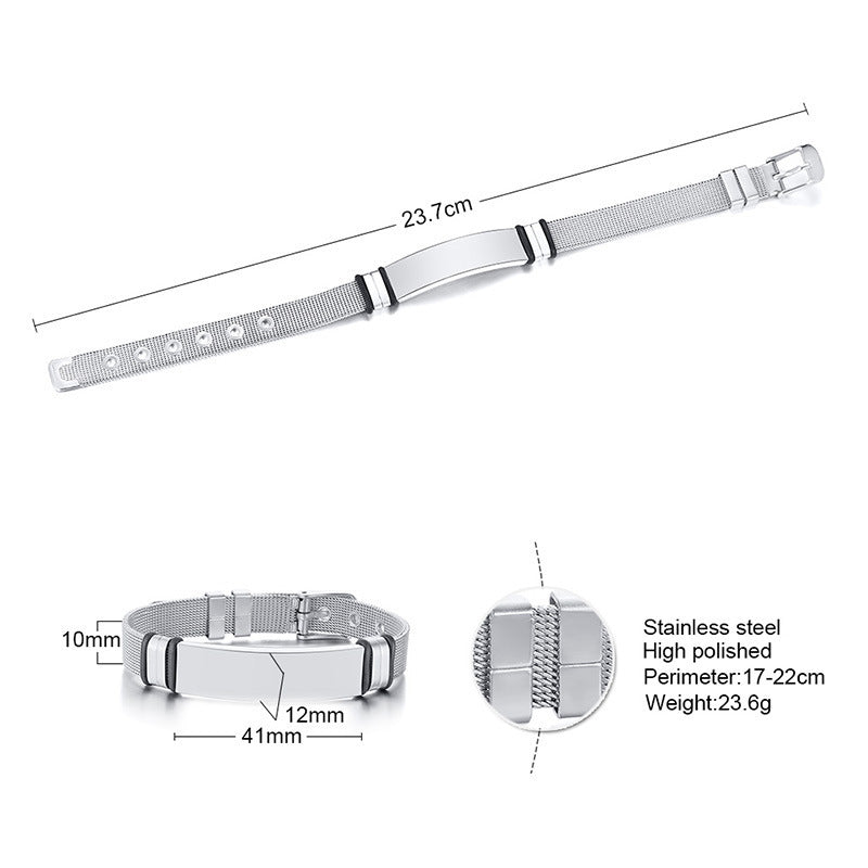 Stainless Steel Mesh Curved Brand Bracelet for Men