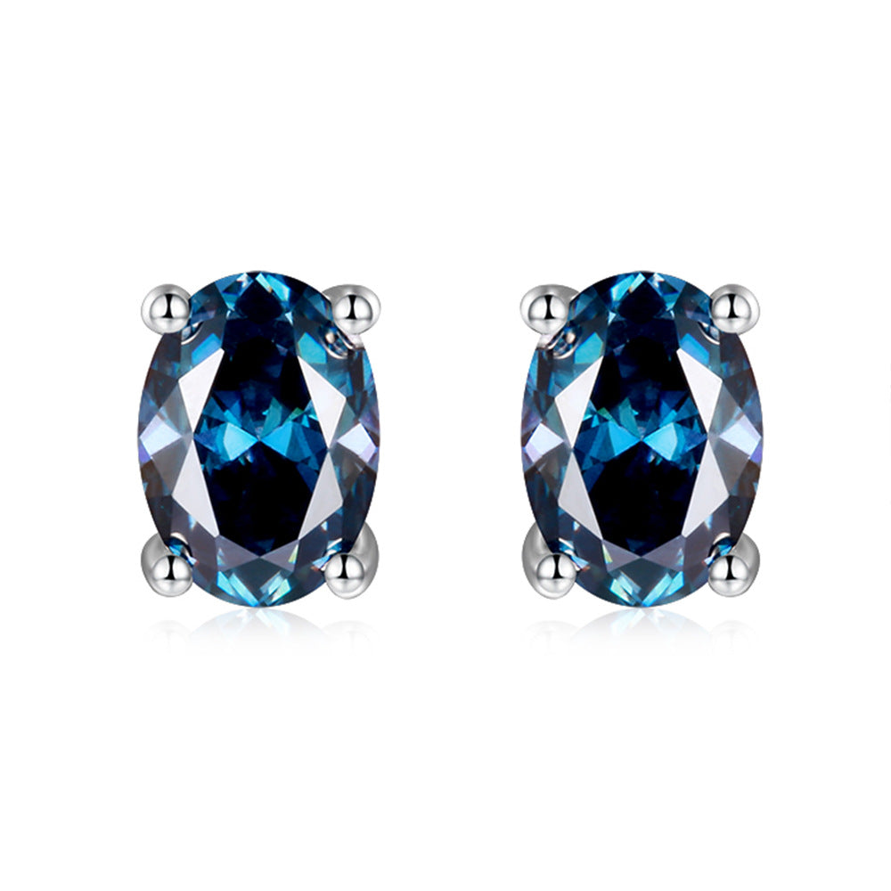 Solitaire 1.0 Carat Oval Cut Moissanite Silver Stud Earrings