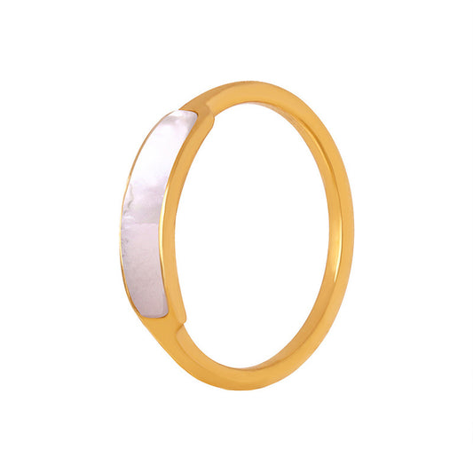 Elegant White Mother-of-Pearl Titanium Steel Ring - Stylish Women's Jewelry