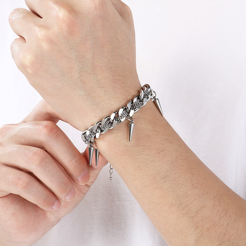 Rock Laminated Cuban Chain – Hip Hop Rivets With Extension Chain Titanium Steel Men's Bracelet