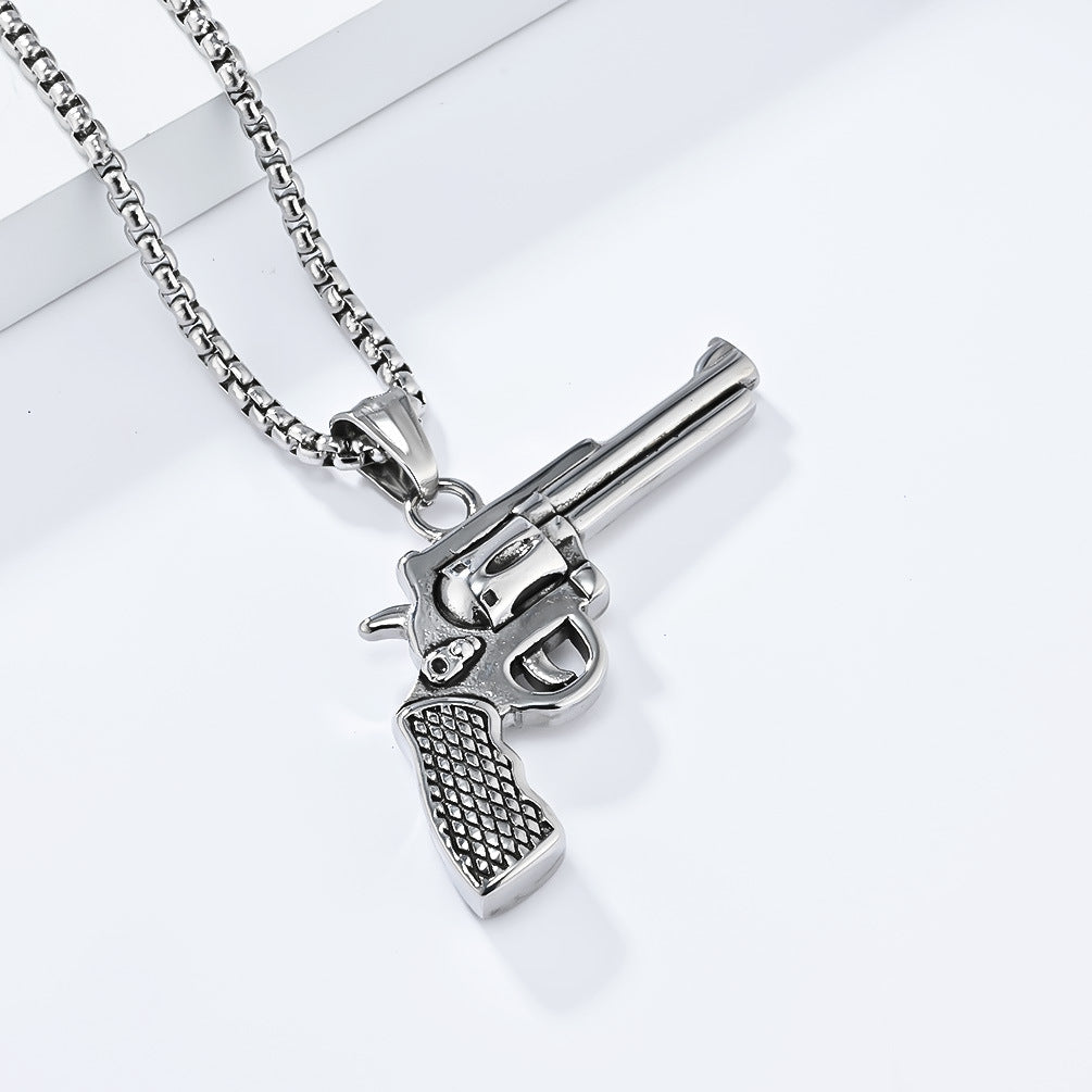 European and American Hip Hop Titanium Steel Revolver Necklace