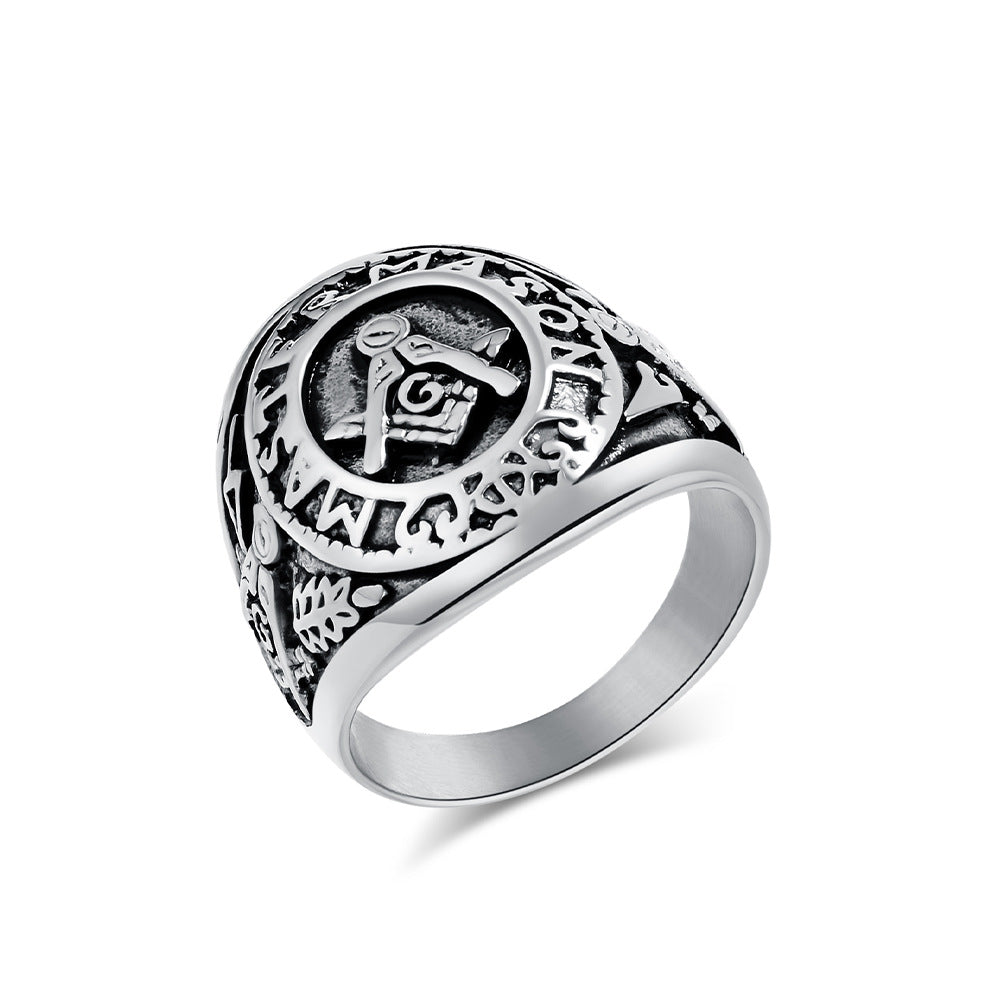Planderful Freemasonry Ring For Men Titanium Steel Durable Vintage Logo Fraternity Jewelry