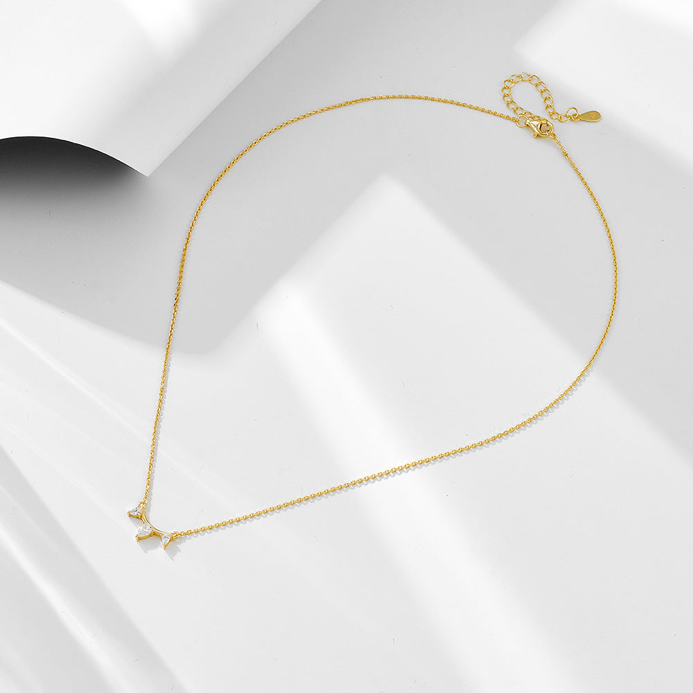 Wind 925 Sterling Silver Classic Single Row Inlaid Zircon Pendant Necklace Exquisite Water Drop