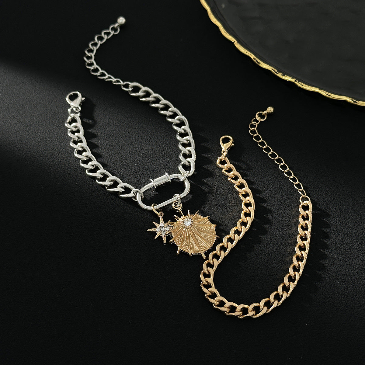 Planderful Vienna Verve Hip Hop Metal Chain Bracelet Women Sun Pendant Statement Jewelry