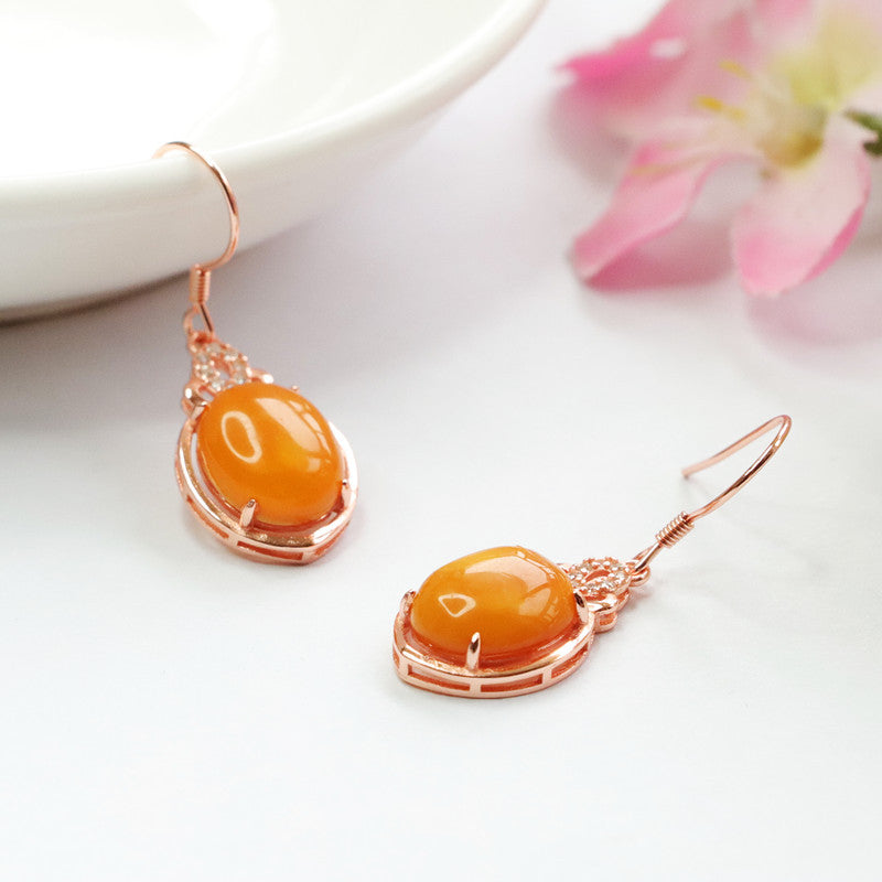 925 Sterling Silver Beeswax Amber Heart Earrings