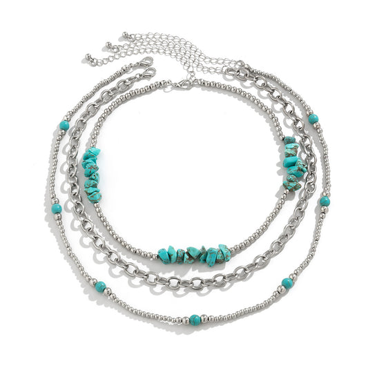 National Wind Turquoise Necklace Set with Retro Pendant