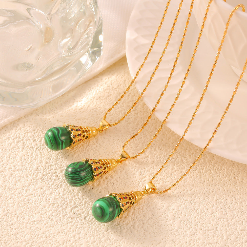 Chinese Charm Malachite Necklace with Zircon Accents