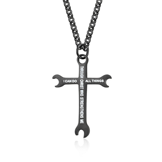 Planderful Wrench Cross Necklace Titanium Steel With Personalized Design For Edgy Jewelry Lovers