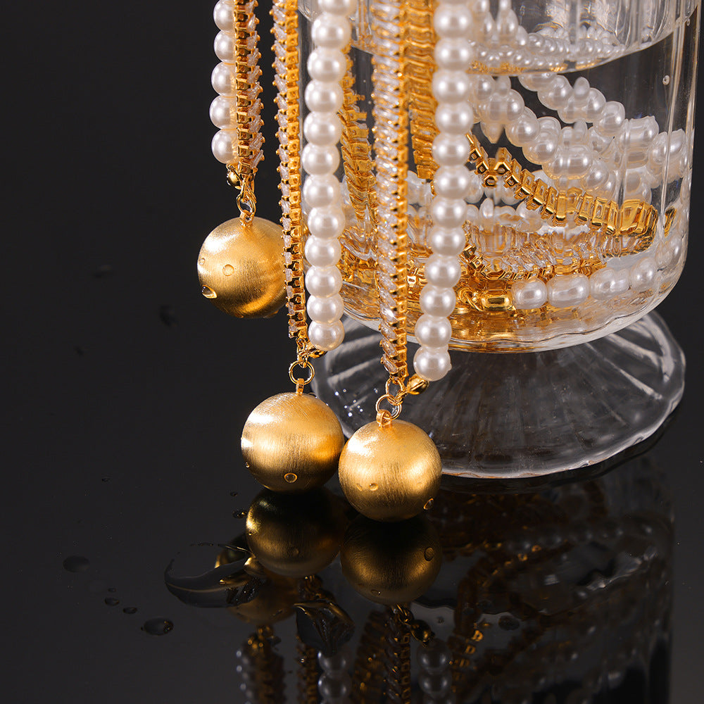 Elegant Copper Chain Pendant with Shell Bead and Zircon Detail