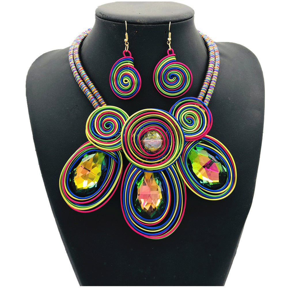 Fantasy Glass Exaggerated Necklace Set - Tribal Collection