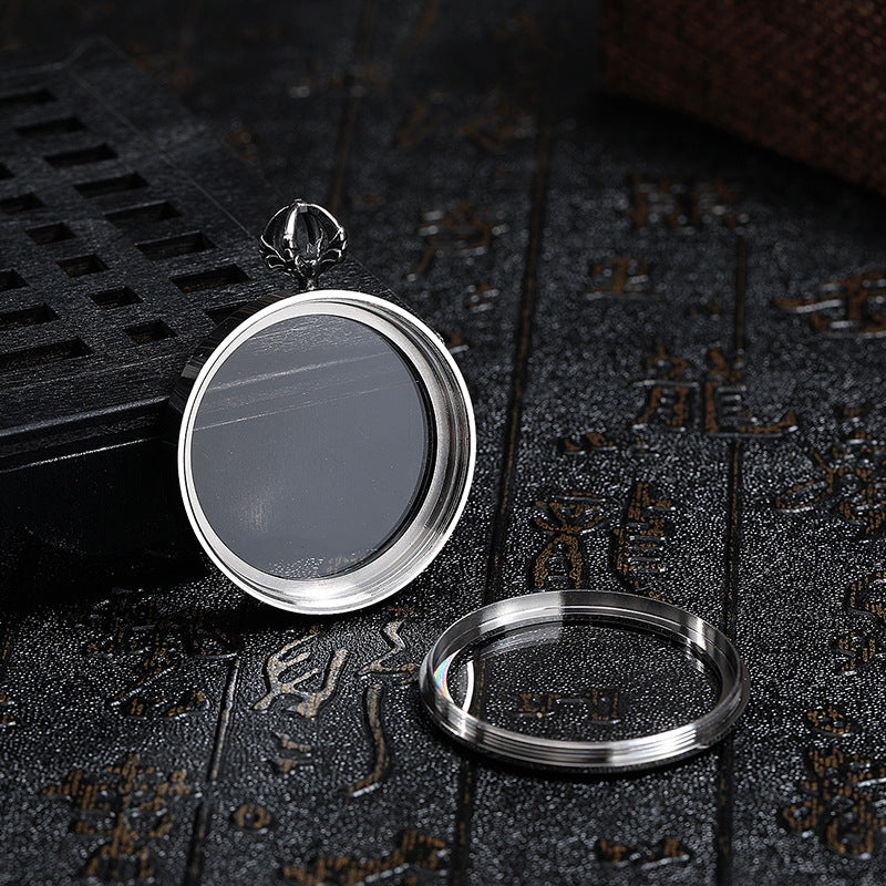 Steel Necklace – Elegant Double-Sided Thangka Pendant In Gawu Box Glass Mirror For Everyday Wear