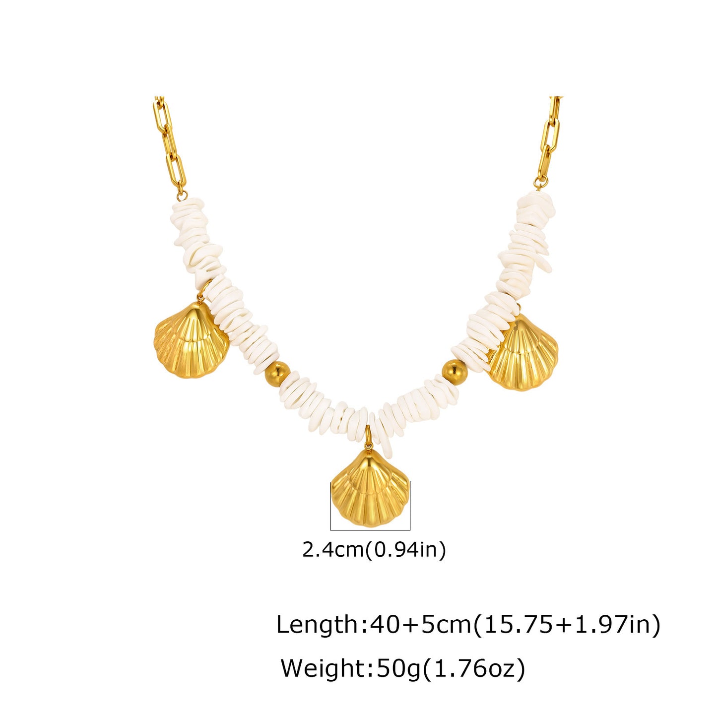 Stainless Steel Irregular Square Metal Shell Marine Series Necklace