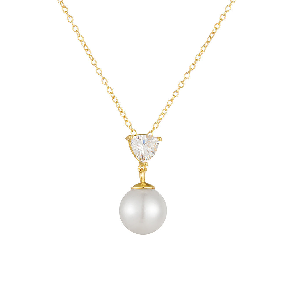 Style Pearl Necklace 925 Sterling Silver Zircon Bead Pendant