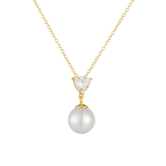 Style Pearl Necklace 925 Sterling Silver Zircon Bead Pendant
