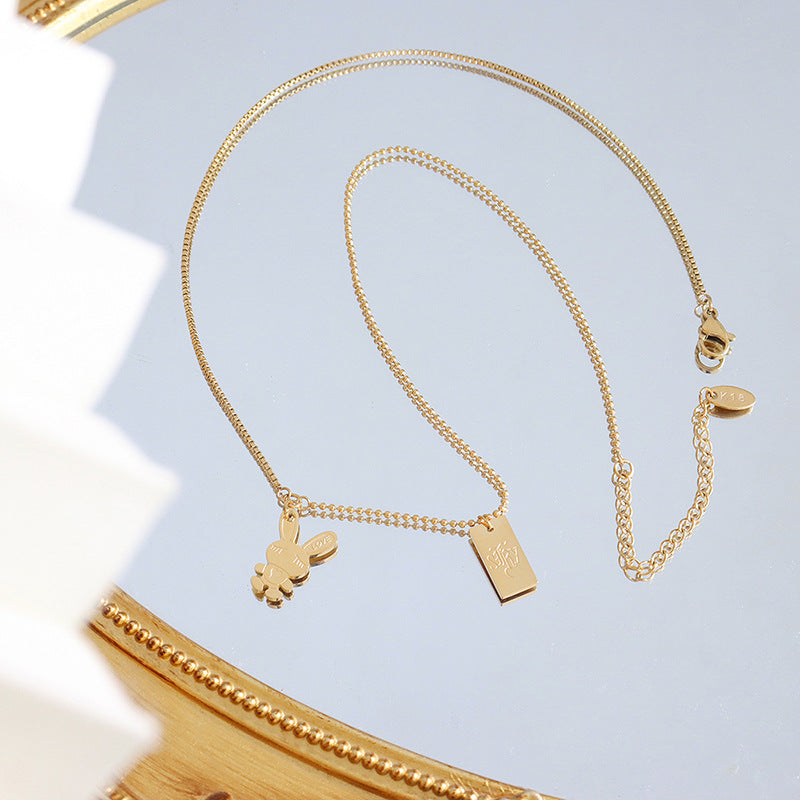 Rabbit Pendant 18K Gold Plated Titanium Steel Necklace - Cartoon Jewelry for Women