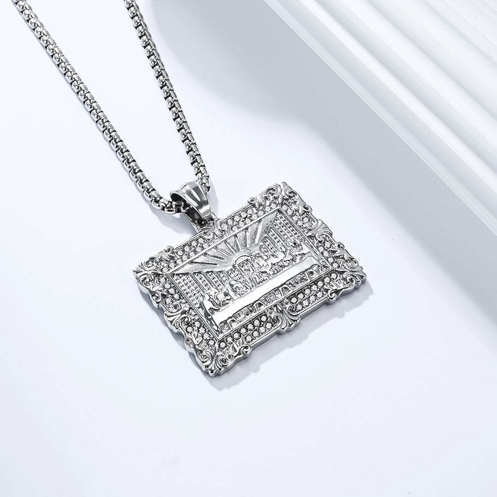 Planderful The Last Supper Necklace Titanium Steel Pendant With Zircon For Hip Hop Trendsetters