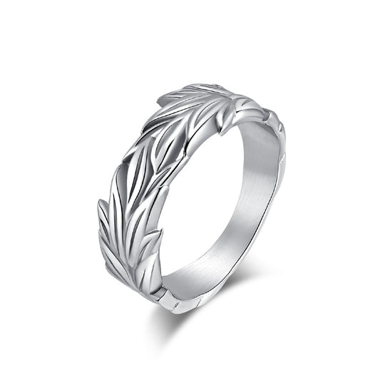 Planderful Men's Ring Retro Personalized Hemp Leaf Pattern Titanium Steel Jewelry For Gents Everyday Genie Collection