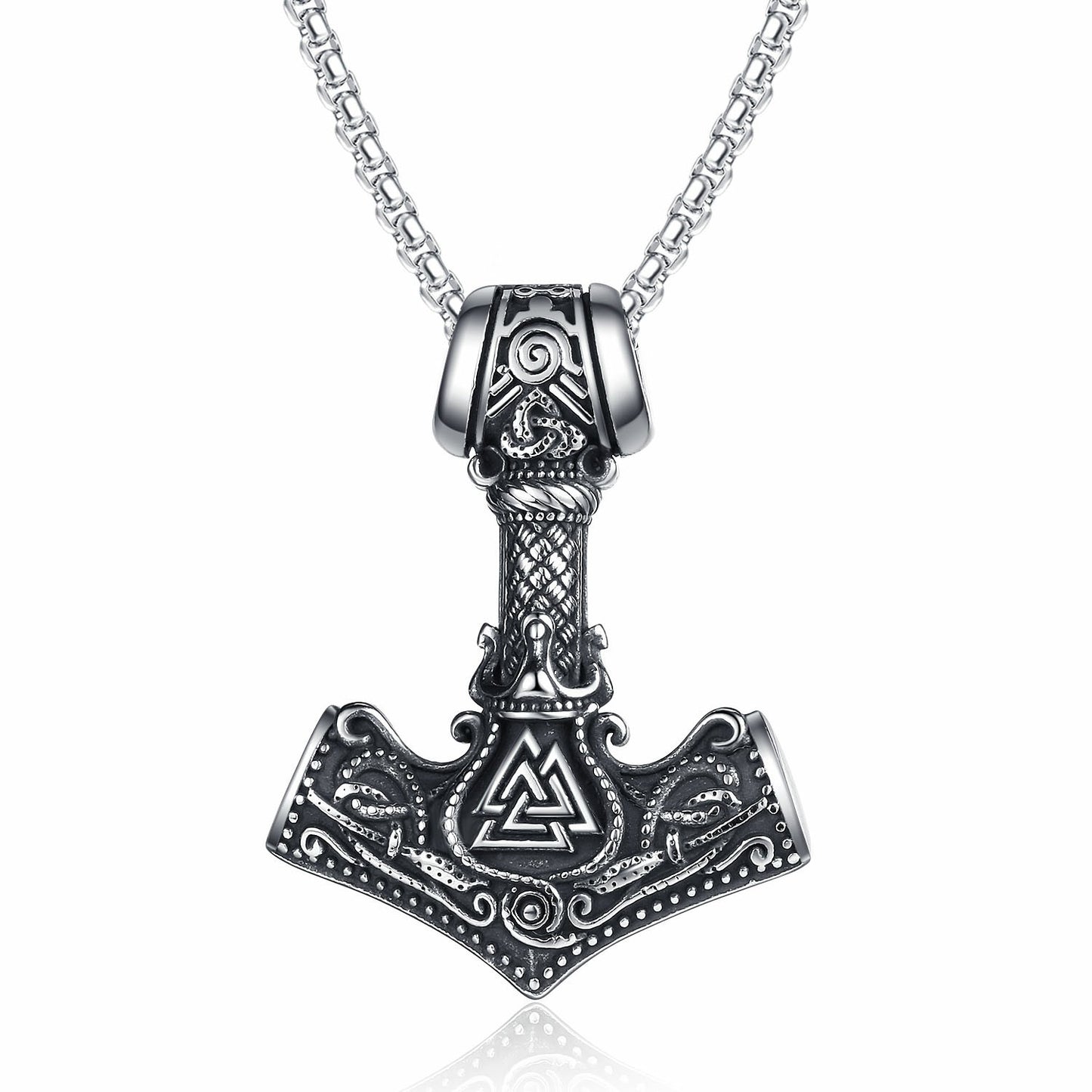Titanium Steel Necklace - Vintage Nordic Thor's Hammer Pendant For Men Everyday Wear