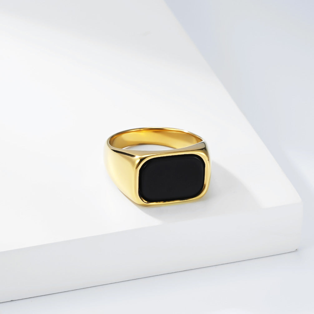 Planderful Everyday Genie Steel Ring Black Square Stone Titanium Durable Mens Jewelry Size 7 To 13