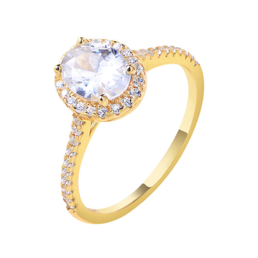 Planderful S925 Sterling Silver Oval Zircon Engagement Ring For Women Elegant Everyday Genie Collection