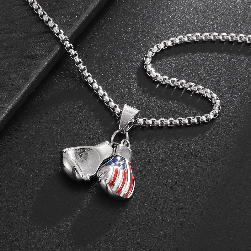 Planderful Hip Hop Necklace Premium Titanium Steel Epoxy Star Spangled Banner Double Pendant For Streetwear Fans
