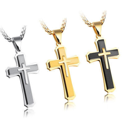 Mens Titanium Steel Cross Pendant Necklace Planderful Everyday Genie Retro Hip Hop Style