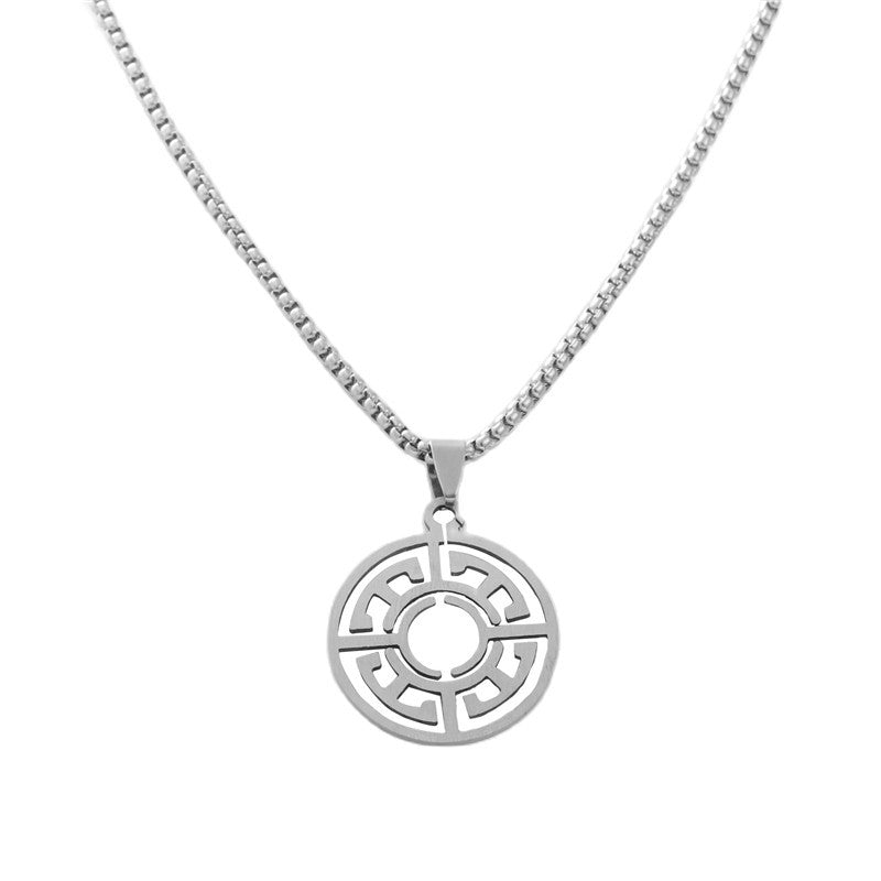 Personalized Retro Titanium Steel Hollow Round Pendant Necklace for Men - Trendy Stainless Steel Design