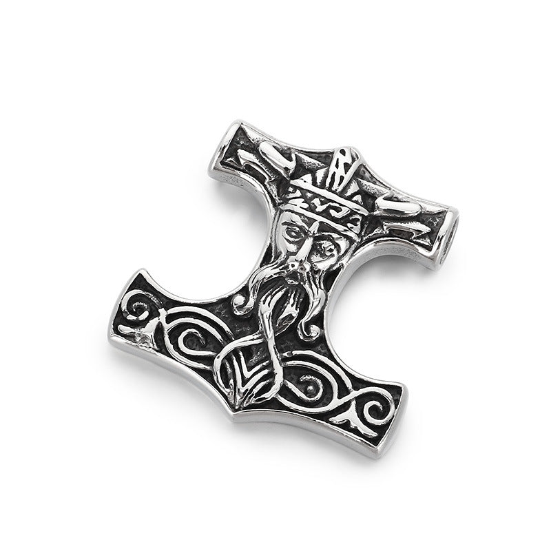 Nordic Viking Thor'S Hammer Odin Pendant, Vintage Celtic Knot Sheephead Stainless Steel Men's Necklace