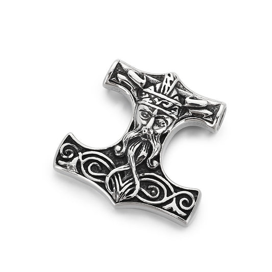 Nordic Viking Thor'S Hammer Odin Pendant, Vintage Celtic Knot Sheephead Stainless Steel Men's Necklace