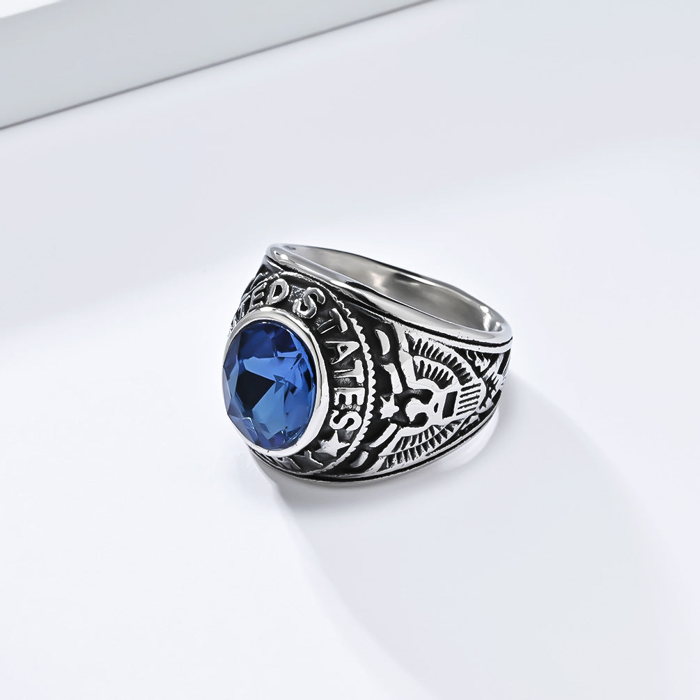 Sea Eagle Ring For Men Retro Titanium Steel Band With Zircon Emblem Planderful Everyday Genie