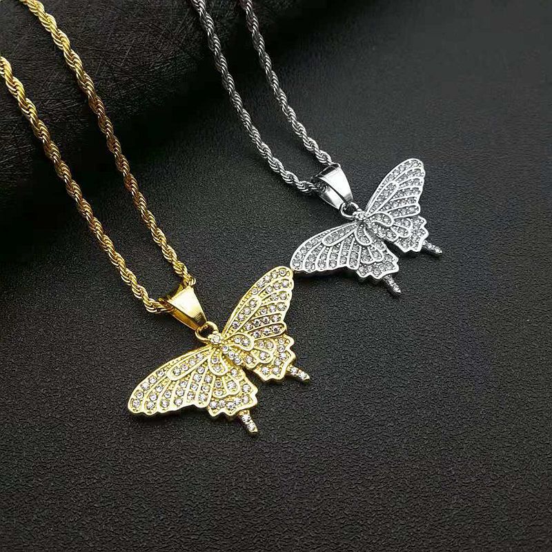 Rhinestone Necklace - Elegant Butterfly Pendant