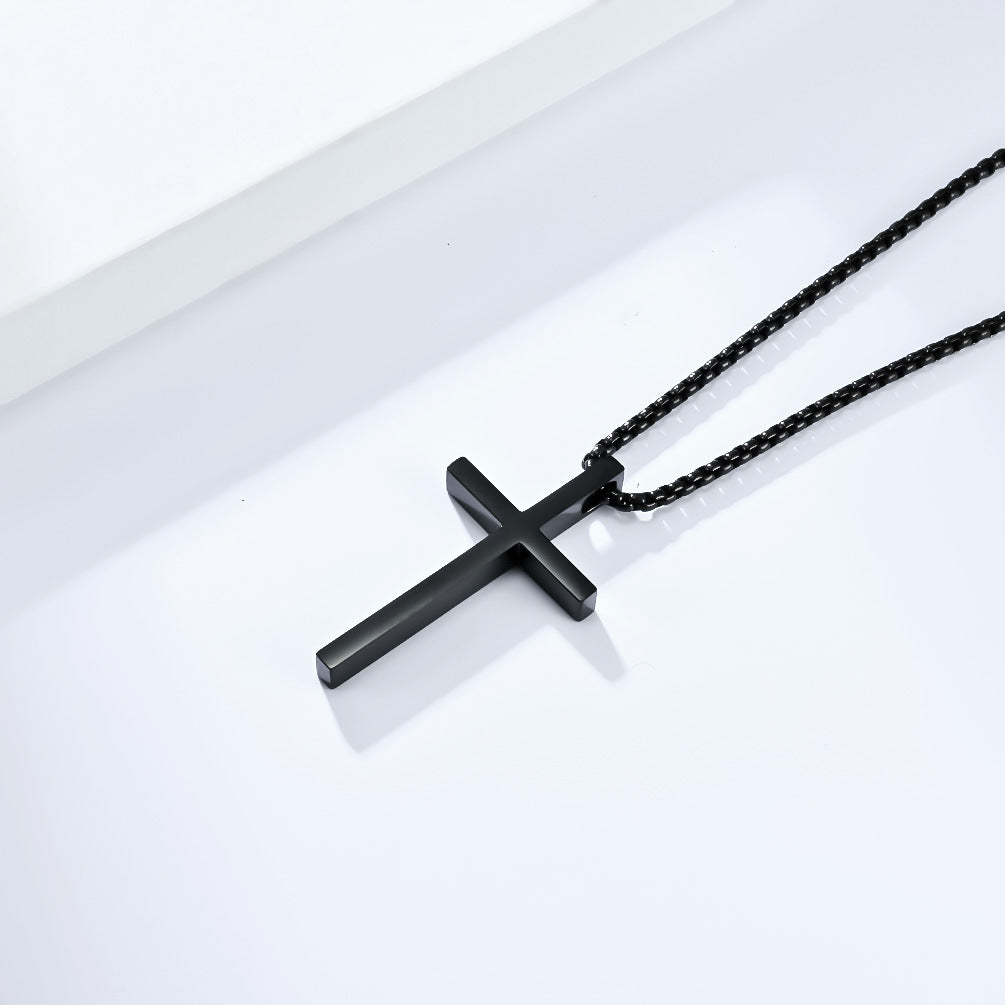 INS Genderless Simple Titanium Steel Cross Necklace Pendant
