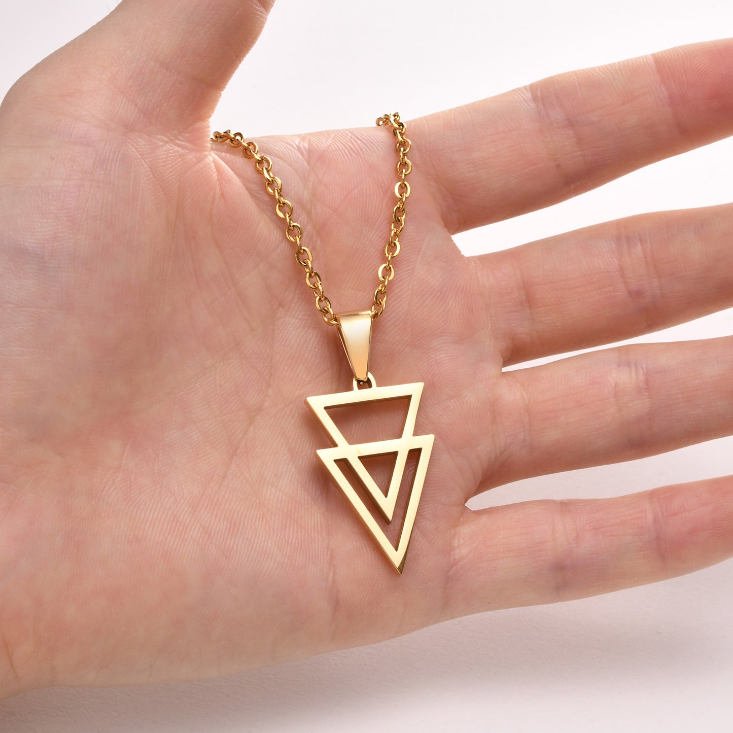 Men's Geometric Necklace Stainless Steel Triangle Pendant Black