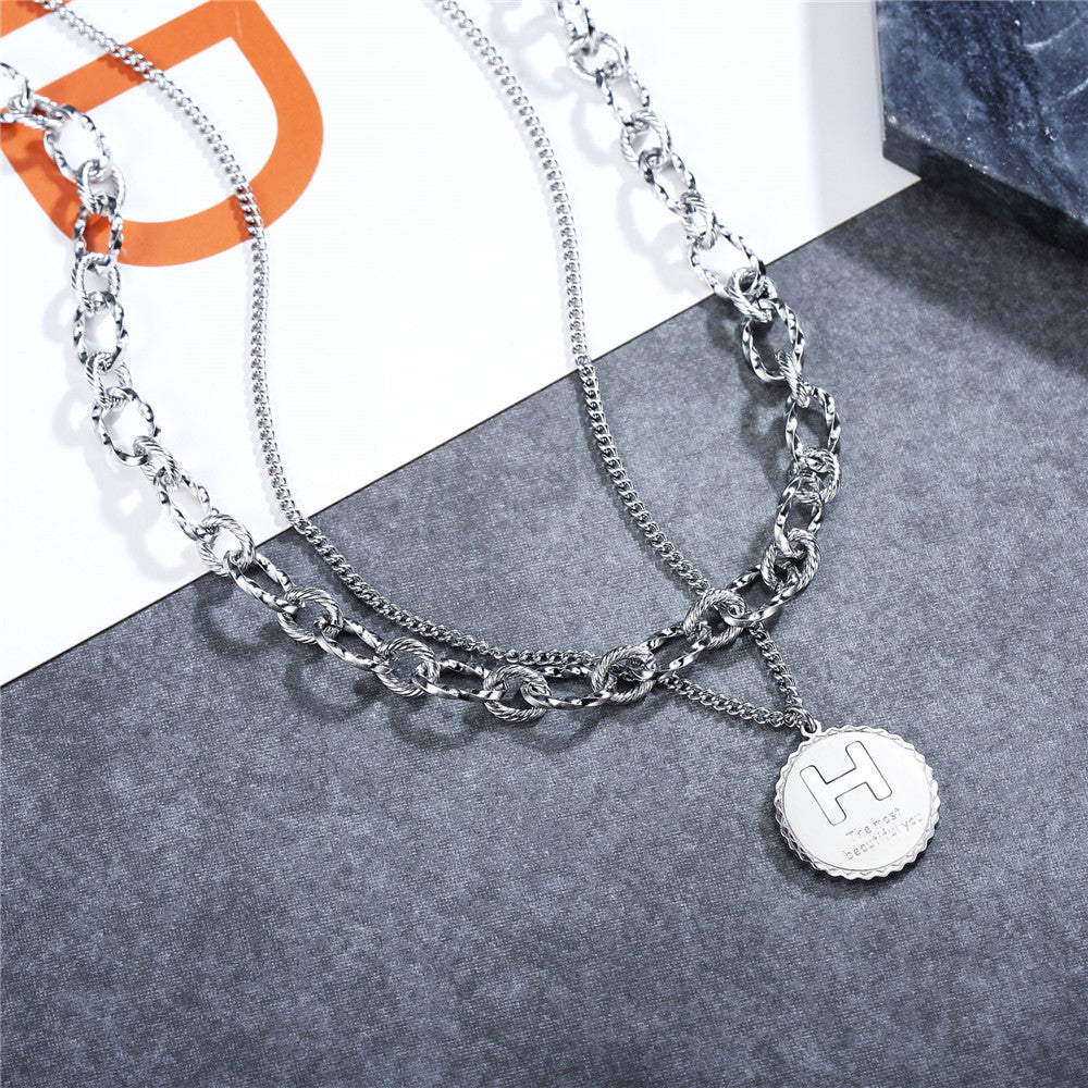 Planderful Personalized Titanium Steel Necklace Unisex Collarbone Short Letter Pendant